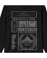 Modelo Men's Masterfully Made Label Collage Crew Neck Long Sleeve Black Adult Tee-Large