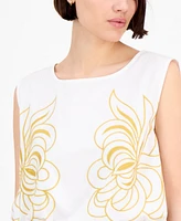 Avec Les Filles Women's Sleeveless Embroidered Drawstring-Hem Top