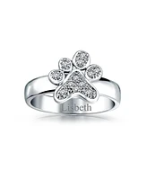 Bling Jewelry Animal Lover Cocktail Statement Ring Cz Pave Pet Paw Print Silver Plated Brass