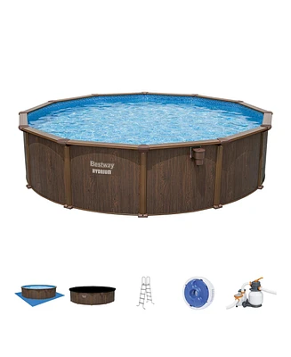 Bestway Hydrium 18' x 52" Round Steel Wall Above Ground Swimming Pool Set, Brown