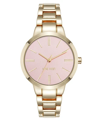 Nine West Women's Quartz Pink and Gold-Tone Metal Alloy Bracelet Watch, 34mm