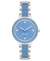 Nine West Women's Quartz Round Light Blue Enamel and Silver-Tone Metal Alloy Watch, 32mm