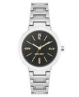 Nine West Women's Quartz Everyday Round Black and Silver-Tone Metal Alloy Watch, 33mm