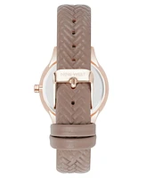 Nine West Women's Quartz Boyfriend Rose Gold-Tone and Tan Polyurethane Leather Band Watch, 35mm