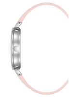 Nine West Women's Quartz Boyfriend Silver-Tone and Light Pink Polyurethane Leather Band Watch, 36mm