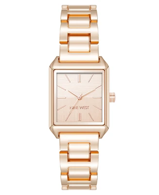 Nine West Women's Quartz Rectangular Rose Gold-Tone Metal Alloy Bracelet Watch, 24mm