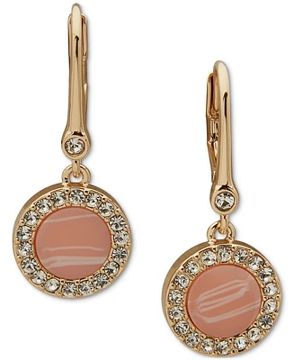 Dkny Gold-Tone Coral Inlay Pave Drop Earrings