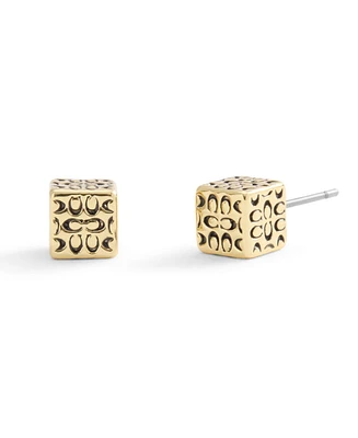 Coach Gold Signature Quilted Cube Stud Earrings