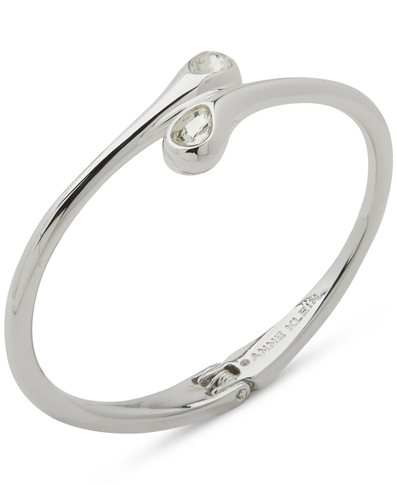 Anne Klein Silver-Tone Crystal Tear-Shape Bypass Bangle Bracelet