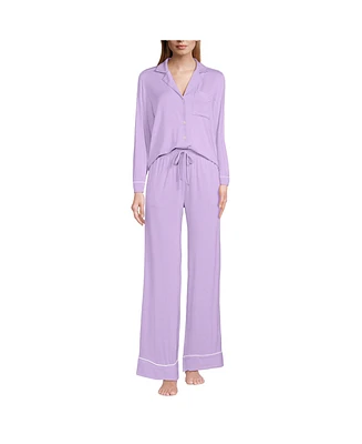 Lands' End Women's Cooling 2 Piece Pajama Set - Long Sleeve Top and Pants