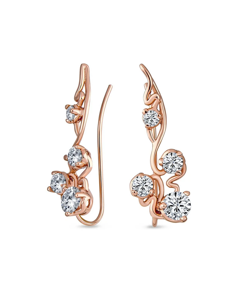 Bling Jewelry Trendy Swirl Wire Ear Cuff Cartilage Earrings with Round Cz Rose Gold Plated Silver