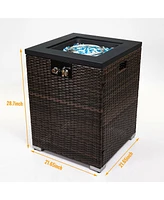 Wicker Fire Pit Column with Glass Wind Guard