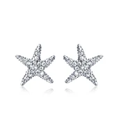 Bling Jewelry Delicate Nautical Beach Pave Cz Cubic Zirconia Starfish Stud Earrings 14K Rose Gold Plated .925 Sterling Silver