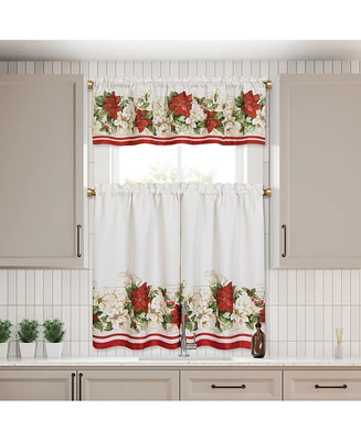 Elrene Home Fashions Red and White Poinsettia Kitchen Tiers and Valance 3-Piece Set