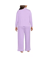 Lands' End Women's Plus Cooling 2 Piece Pajama Set - Long Sleeve Top and Pants