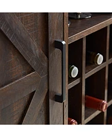 Farmhouse Wine Bar Cabinet with Wine Rack and Bar Door