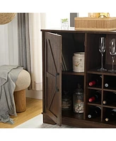 Farmhouse Wine Bar Cabinet with Wine Rack and Bar Door