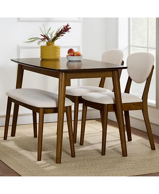 Best Choice Products 4-Piece Mid-Century Modern Upholstered Wooden Dining Set w/ 2 Chairs, Bench - Walnut/Cream