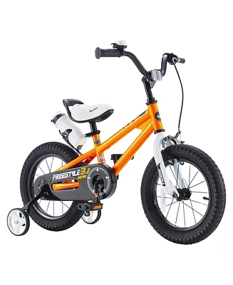 RoyalBaby Freestyle 14" Kids Bike w/Training Wheels & Water Bottle, Orange