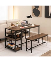 3 Pieces Dining Table Set for 4 with Wine Rack
