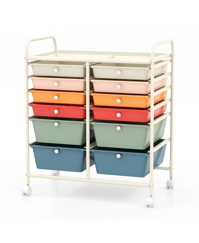 12 Drawers Rolling Cart Storage Scrapbook Paper Organizer Bins-Deep