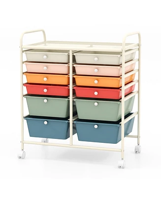 12 Drawers Rolling Cart Storage Scrapbook Paper Organizer Bins-Deep