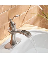 Waterfall Single Hole Single-Handle Low-Arc Bathroom Faucet With Pop-up Drain Assembly