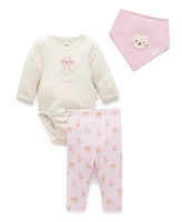 Purebaby Baby Girl Bodysuit, Leggings and Bib 3 Piece Gift Set