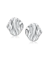 Sterling Silver White Gold Plated Rippled Surface Stud Earrings