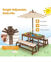 Kids Picnic Table and Bench Set with Cushions and Height Adjustable Umbrella