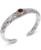 Devata Garnet & Bali Filigree Cuff Bracelet in Sterling Silver and 18K Gold Accents