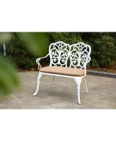 White Metal Floral Park Bench for Outdoor Spaces