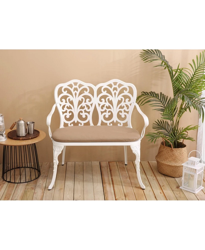 White Metal Floral Park Bench for Outdoor Spaces