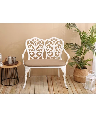 White Metal Floral Park Bench for Outdoor Spaces