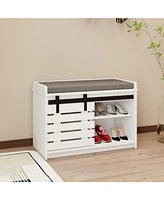 2-Tier Shoe Storage Bench with Barn Door, Adjustable Shelves