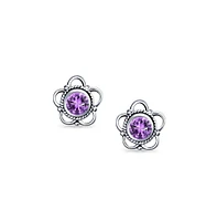 Bling Jewelry Bali Tiny Open Flower Stud Earrings Oxidized .925 Sterling Silver