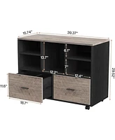 Tribesigns 2-Drawer Wood File Cabinet, Mobile Lateral Filing Cabinet for Hanging Letter Size Files, Printer Stand with Open Storage Shelves for Home O