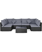 Gymax Set of 7 Rattan Sofa Sectional Conversation Furniture Patio