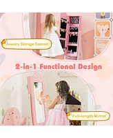 Kids Jewelry Cabinet with Full-Length Mirror and Foldable Drawer