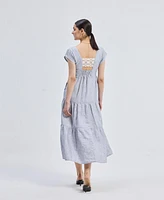 Reistor Women's Gathered Tiered Dress with Front-ties