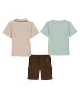 Kids Headquarters Baby Boy 3-Piece Tipped Polo Graphic T-Shirt Twill Cargo Shorts Set