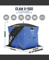 Clam 17480 X-500 Portable 5-Person 9-Foot Lookout Pop-Up Ice Fishing Angler Thermal Hub Shelter Tent with Anchor Straps and Carrying Bag