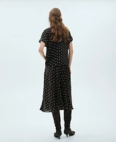 Mango Women's Draped Collar Polka Dot Blouse Top
