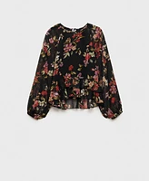 Mango Women's Floral Ruffled Blouse Top