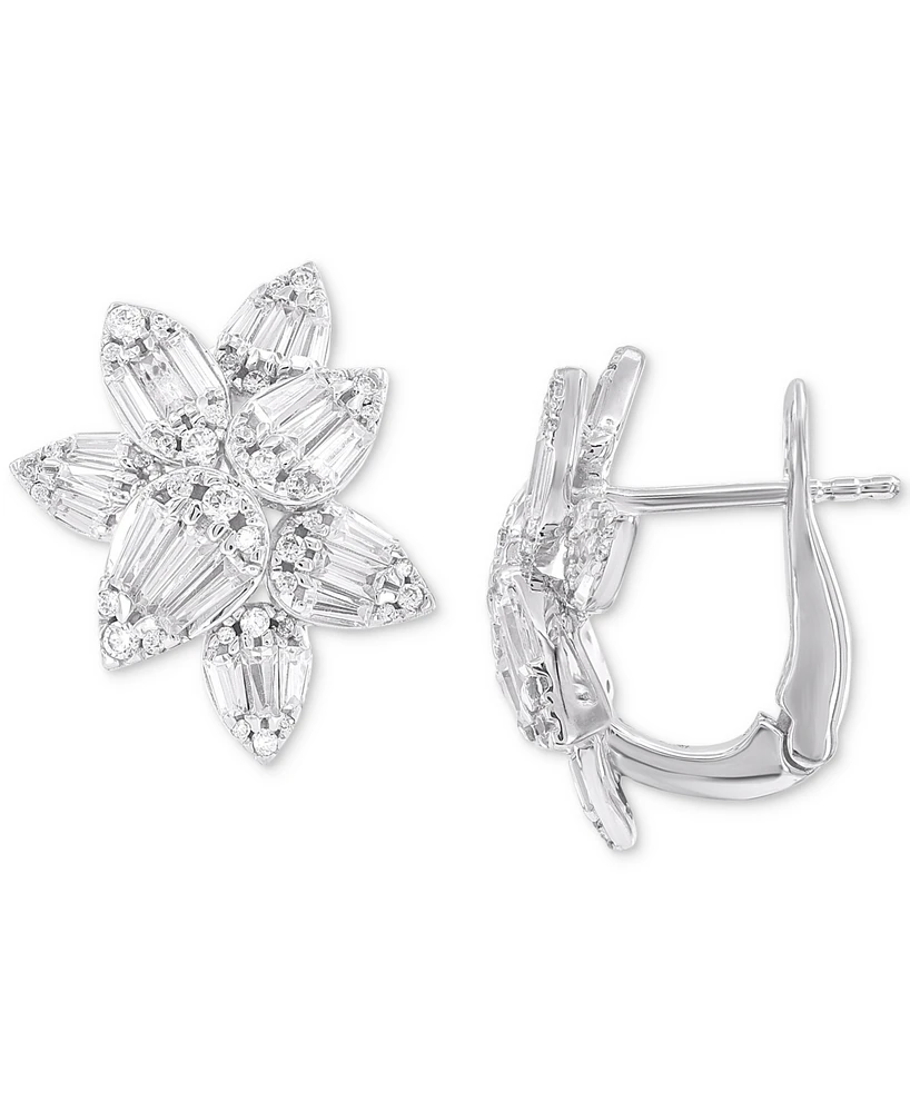 Diamond Round & Baguette Flower Earrings (1-1/2 ct. t.w.) in 14k White Gold
