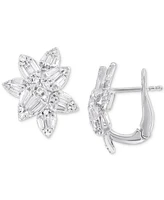 Diamond Round & Baguette Flower Earrings (1-1/2 ct. t.w.) in 14k White Gold