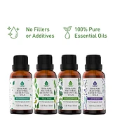 Pursonic 4-Pack Pure & Natural Essential Oils Collection – Eucalyptus, Lavender, Tea Tree, and Peppermint