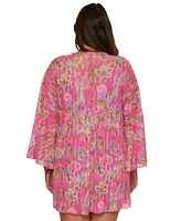 Becca Etc Plus Polynesia Tie-Front Tunic Swim Cover-Up