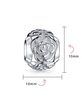 Bling Jewelry Black Rose Charm Bead Sterling Silver for European Bracelet - Floral Garden Design