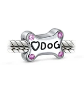 Bling Jewelry Sterling Silver Dog Bone Pink Cz Heart Charm Bead Bracelet Puppy Pet Theme